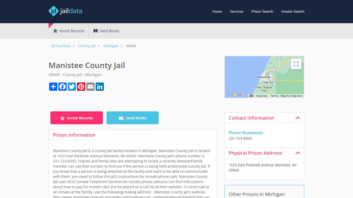 Manistee County Jail Inmate Search and Prisoner Info - Michigan, MI
