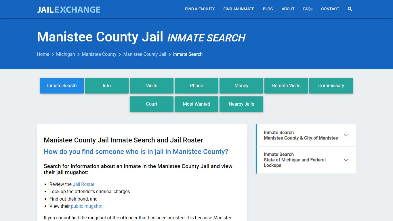 Inmate Search: Roster & Mugshots - Manistee County Jail, MI
